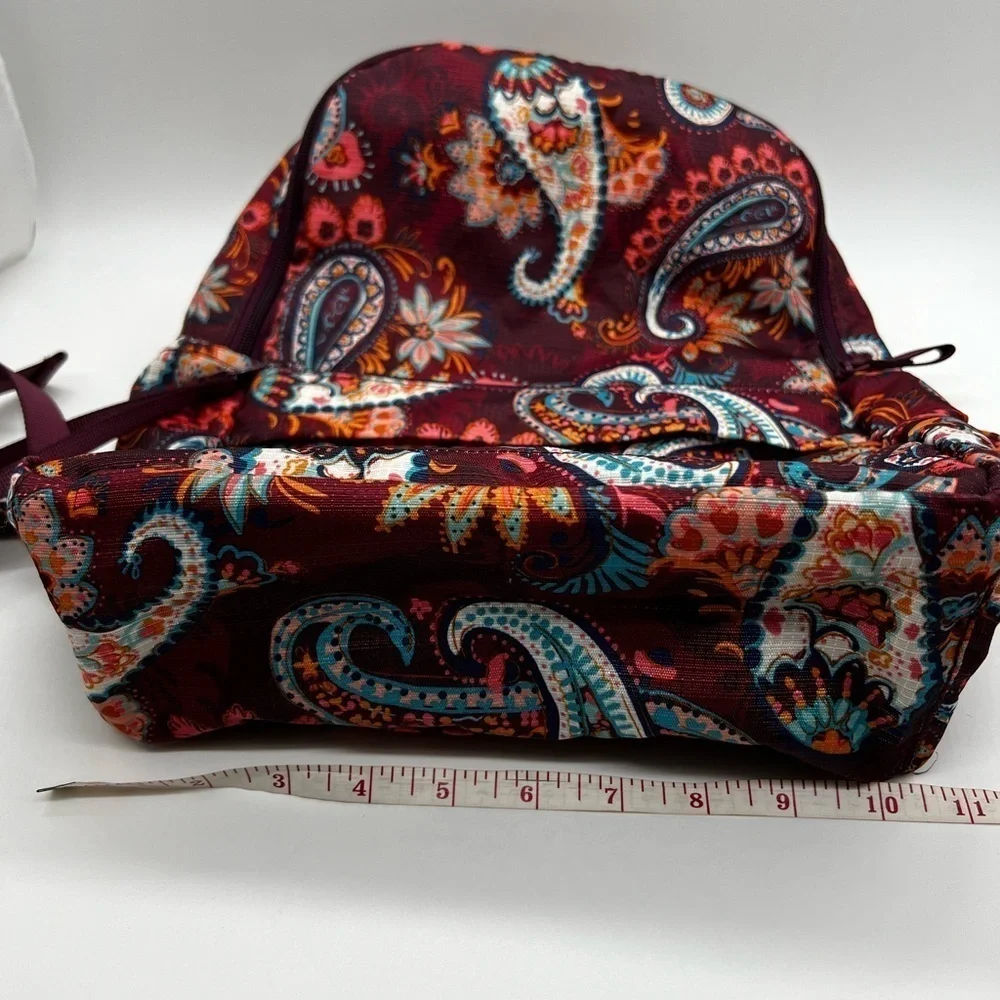 VERA BRADLEY RIPSTOP PACKABLE BACKPACK BURGUNDY & TEAL PAISLEY FLORAL